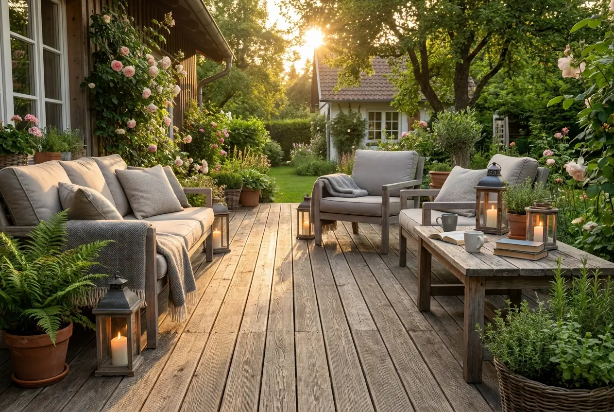 Holzterrasse aus Laerche im Garten – Terrassenbau in Marbach am Neckar