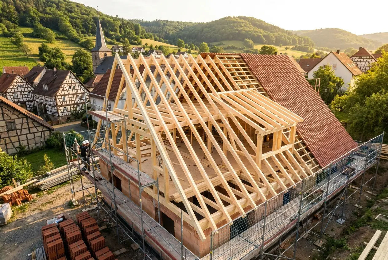 Neubau-Kehlbalkendach fuer ein Einfamilienhaus in Marbach am Neckar